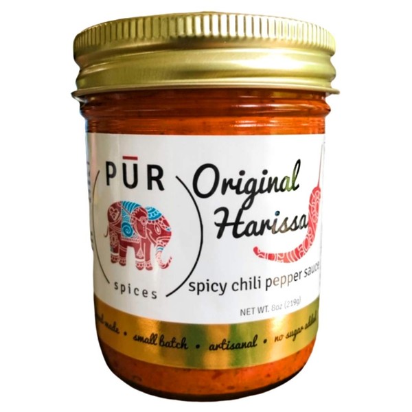 PUR Spices Original Harissa Paste I Middle Eastern Hot Sauce I Used for Cooking and Dipping I No sugar added, preservative and additive free, spicy chili pepper and garlic paste I 8oz single