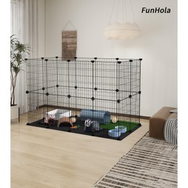 FunHola Small Animal Playpen, Guinea Pig Cages with 2 Waterproof Mat, 24 Panels Pet Playpen for Hamsters, Hedgehog, Bunny, Ferret, Indoor Outdoor Metal Wire Fence, 48.5 x 24.8 x 32.3 inches