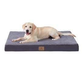 Bedfolks Orthopedic Dog Bed for Extra Large Dogs - Egg Foam Dog Crate Bed with Removable Waterproof Cover, Pet Bed Mat Suitable for Dogs and Pets Up to 100 lbs (44 x 32 x 3.5 inches, Dark Grey)