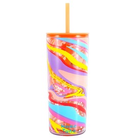 Home Tune Cute Tumbler Cups with Lid and Straw, Double Wall Insulated Acrylic Cup, 21 oz / 620ml - lines