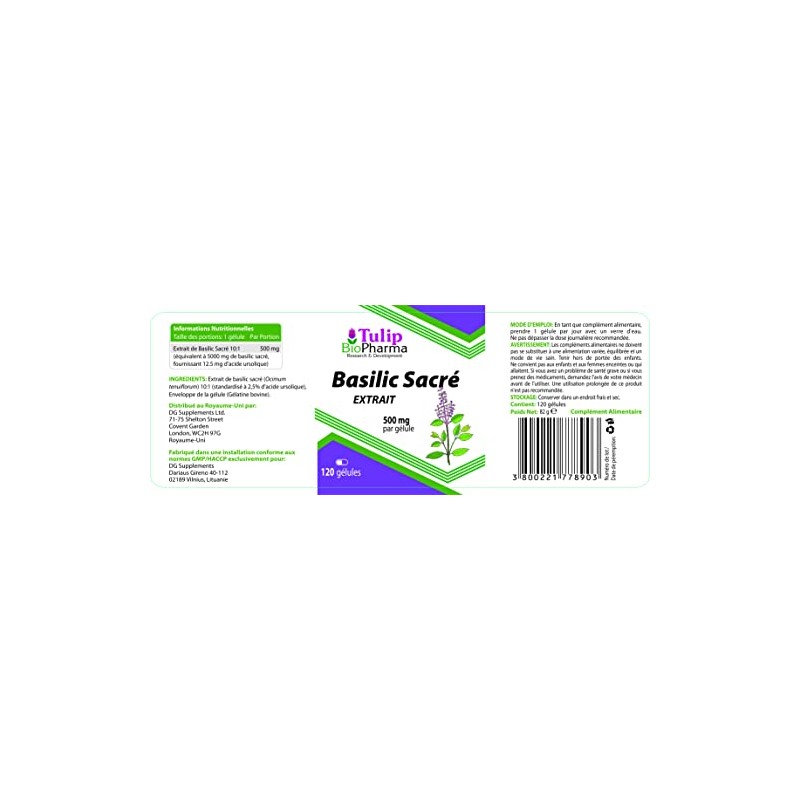 Tulsi Holy Basil 5000mg Equivalent (500mg of 10:1 Extract) 120