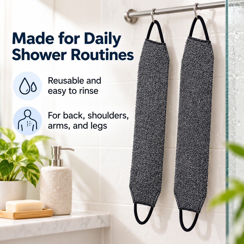 Nylon Back Scrubber for Shower – 2-Piece Long Exfoliating Bath