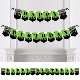 Big Dot of Happiness Zombie Zone - Birthday Zombie Crawl Party Bunting Banner - Birthday Party Decorations - Happy Birthday