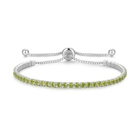 Cranmadia Sterling Silver August Birthstone Peridot Tennis Bracelets for Women Tennis Bolo Bracelet Fashion Jewelry Birthday Gifts for Women Mom Wife