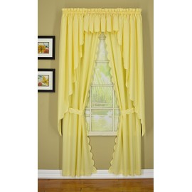 Today's Curtain, Orleans Scallop Curtain, Buttercup 63" Panel Pair and Tieback,4-Piece-Set, 60" W x 63" L, Buttercup