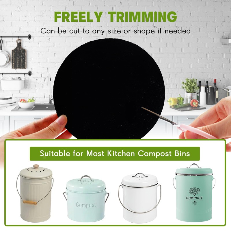 12 Pack - 6.7 Inch Round Compost Bin Charcoal Filters,Extra