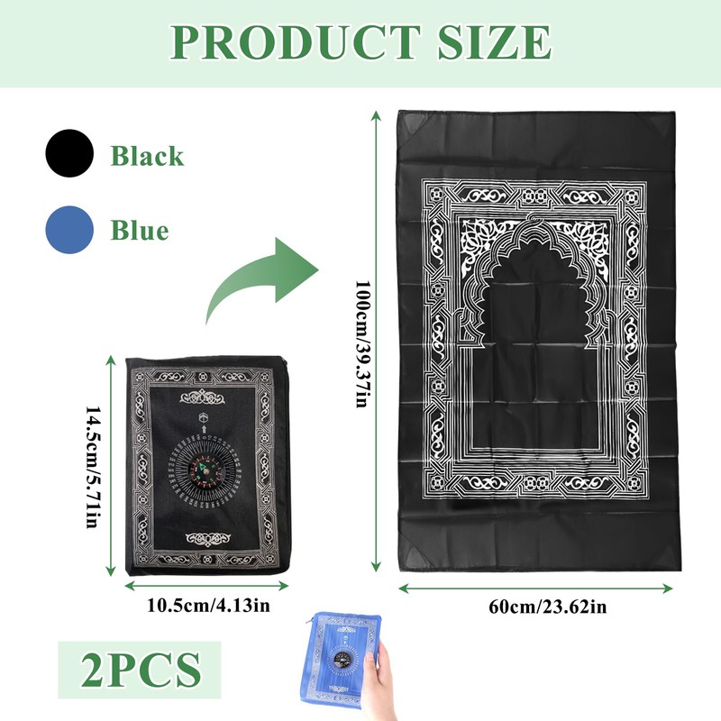 2 Pieces Travel Prayer Mat Rug, Pocket Travel Foldable Portable