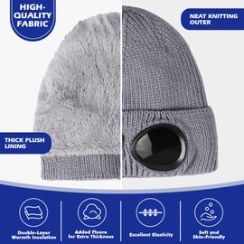 TAGVO Winter Warm Knitted Beanie Hat, Windproof Thermal Soft Fleece Lining Skiing Hiking Running Beanie with Detachable Goggles, Slouchy Thick Skull Cap for Unisex Outdoor Sport