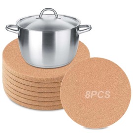 Pack of 8 19 cm Round Pot Coasters, Cork Coasters, Round Cork Coasters, Heat Resistant & Absorbent Cork Plate Round for Pots Pans, Pot Coasters Cork Extra Thick Round Coasters