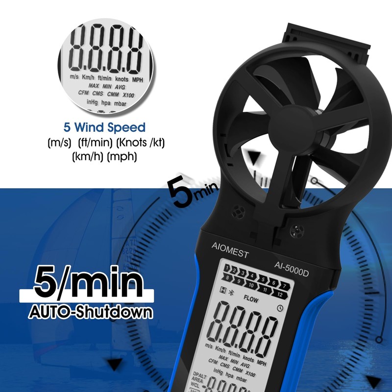 AIOMEST CFM Wind Handheld Anemometer Waterproof Digital Wind Speed Meter