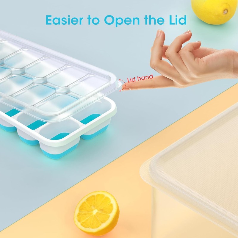 DOQAUS Ice Cube Tray with Lid and Bin, 4 Pack