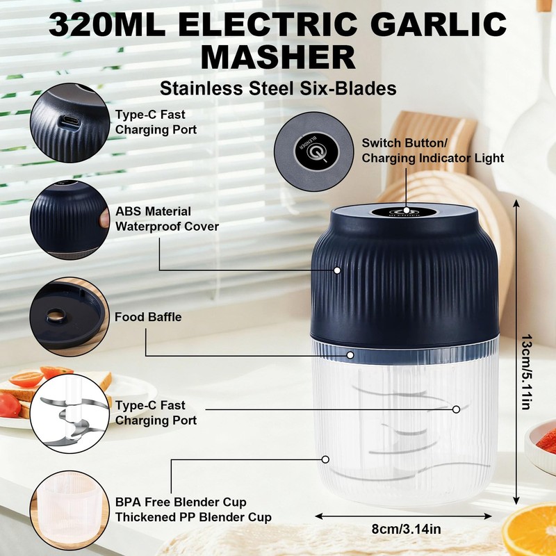 Casbomy Electric Garlic Chopper, Mini Portable Wireless Veggie Chopper with