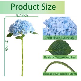 3 Pcs Blue Hydrangea Artificial Flowers, 21" Real Touch Fake Flowers with Long Stems, Faux Hydrangeas for Baby Shower, Wedding Decor, Party Centerpieces