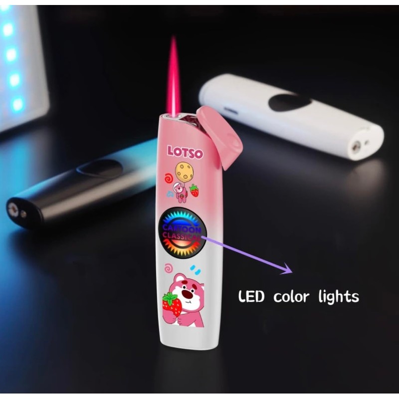 NIVEK Light Up Dazzling Lights Cartoon Lighter Refillable Pink Torch