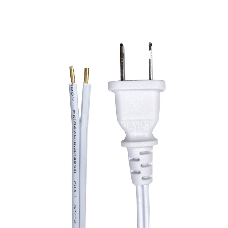 10FT Replacement Lamp Cord, White 18 AWG 2 Prong Extension
