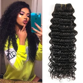 Deep Wave Bundles Human Hair Brazilian Real Hair Wefts Curls Deep Curly Weave Bundles Human Hair Natural Black Colour Single Bundle 100 g 24 Inches