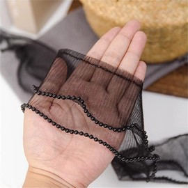 2 Yards 8 cm Double Layer Mesh Ruffle Bead Lace Trimming Lace Ribbon Fabric Borders Ruffle Border Deco Ribbon Chiffon Border Tulle Lace Sold by The Metre Ruched Borders and Ribbons for Sewing Black