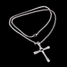 JinYu Dominic Toretto's Cross Necklace Pendant Vin Diesel Necklace Men's Jewelry with Box (Silver), Metal