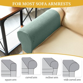 Armrest Chair Covers, Set of 4 Stretch Armchair Covers for Arms Anti-Slip Furniture Protector with Laundry Bag, Machine Washable Arm Chair Sleeves, Armrest Cover for Sofa Couch Recliner (Green)