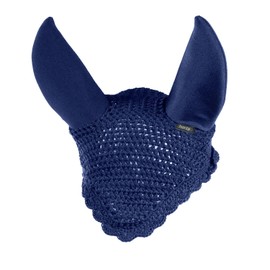 HORZE Supreme Silent Ear Net, Crochet Bonnet with Neoprene Ear Covers, Sound Dampening, Fly Protection for Sensitive Horses - Peacoat Dark Blue - Horse