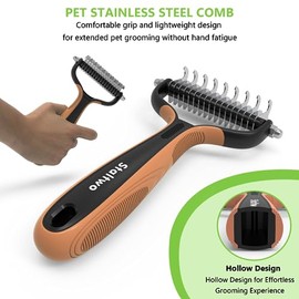STALTWO - cepillo para polvo para perro Deshedding para derramar, rastrillo profesional 2 en 1 para perros | Control de desprendimiento para perros y gatos de pelo largo, herramienta de deshedding