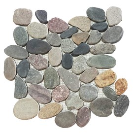 FuStone Marble Tiles Interlocking Pebble Decorative Tiles Natrual River Rock Stone Tile(1-Sheet) Kitchen Floor Bathroom Patio Stones FP107-1