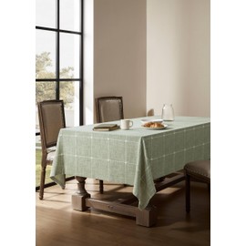 ZeeMart Grid Embroidered Hemmed Tablecloths, Green 60x104 Inch, Farmhouse Style Heavy Weight Cotton Linen Sage Green Tablecloths, Boho Plaid Water Resistant Rectangle Table Cloth