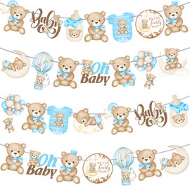 Teddy Bear Party Banner 3Pcs We Can Bearly Wait Baby Shower Decorations Blue Bear Baby Shower Banner for Baby Boy Gender Reveal Party Decorations