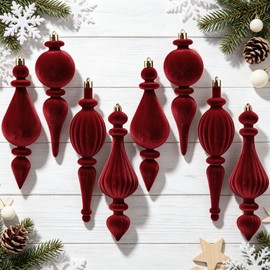 8 Pcs Burgundy Christmas Decorations, Finial Velvet Baubles Ornaments