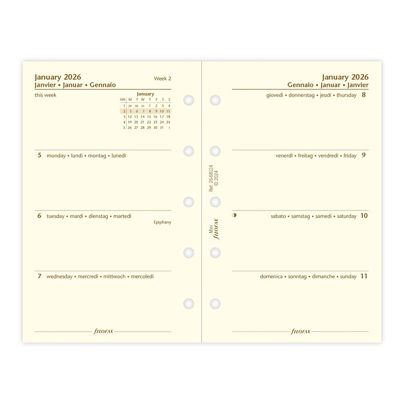 Filofax Mini Calendar 1 Week on 2 Pages Cotton Cream