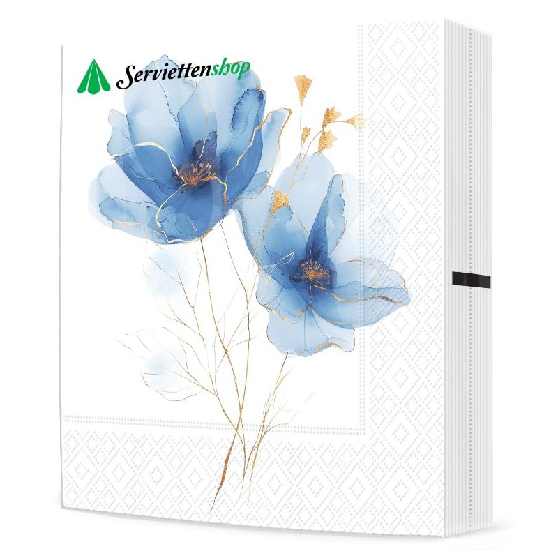 Serviettenshop 20 Blue Flower Pattern Napkins, 3-Ply, 33 x 33