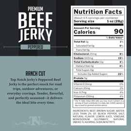 Top Notch Ranch Cut Jerky - 3.25 oz Bag of Beef Jerky - High Protein Snacks for Kids and Adults - Flavorful Strips of Premium Beef