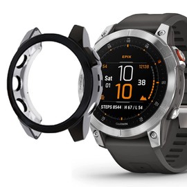 Compatible for Garmin epix Gen 2 Case, Lamshaw TPU Silicone Slim Plated Case Shock-Proof Cover All-Around Protective Bumper Shell Compatible for Garmin epix Gen 2 (Plating case-Black+Black)