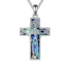 ONEFINITY Messianic Seal Necklace 925 Sterling Silver Cross Menorah Pendant Protection Hanukkah Jewish Jewelry Gifts For Women Men