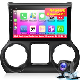 4+64GB Upgraded Car Stereo for Jeep Wrangler 2011 2012 2013 2014, 10.2 Inch Car Radio with Carplay&Android Auto Support GPS Navigation, Backup Camera,FM/RDS Radio, Bluetooth, IPS Touch Screen