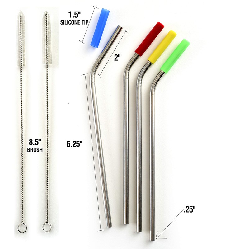 Norpro Stainless Steel Silicone Tipped Drinking Straws with 2 Cleaning