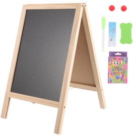 Toyvian Standing Art Easel for Kids - Double-Sided Wooden Blackboard, Magnetic Whiteboard, Foldable Hanging Board for Kids Crafts, Notes, Wedding Signs(15.74 X 9.84 in)