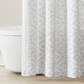 Lush Decor - Shower Curtain, Textured Linen Design, Delicate Floral Bathroom Decor (Doreen Blue, 72" x 72")