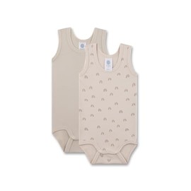 Sanetta Baby Bodysuit Sleeveless (Twin Pack) Beige Rainbow | High-Quality and Sustainable Unisex Bodysuit Made of Organic Cotton Contents: Set of 2 Baby Bodysuit, beige