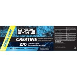 Creatine - Dietary Supplement with Creatine Monohydrate, Vitamin D3, Vitamin B6 & Zinc - 270 Tablets - More Practical than Capsules (Sugar Free)