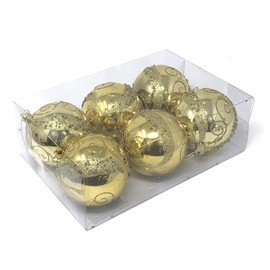 Allgala 6-PK 3 Inch Luxury Glitter Rich Decoration Christmas Tree Ornament Balls-Gold-XB93102