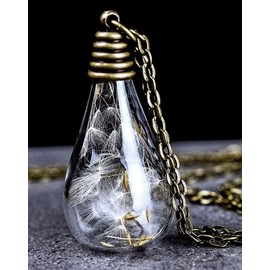 Necklace with Dandelion Pendant - 70 cm Necklace Bronze - Natural Jewellery - Drop Pendant with Dandelion