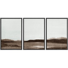 SIGNWIN Framed Canvas Print Wall Art Set Brown Minimal Desert Valley Landscape Nature Abstract Illustrations Modern Art Decorative Nordic Rustic for Living Room, Bedroom, Office - 16"x24"x3 Black