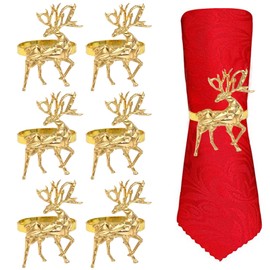 Christmas Napkin Rings, 6 Pcs Christmas Reindeer Napkin Rings Metal Elk Deer Napkin Buckle Serviette Ring Holder for Table Decoration,Xmas,Thanksgiving,Weddings, Dinner (Gold, Diameter: 1.6 inch)