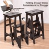 DORTALA 3 Tier Folding Step Stool, Rubber Wood Multifunctional Ladder