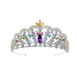 ZECAA Crystal Princess Tiara Crown For Woman, Multi-Gemstone Tiara Crown Headband With Amethyst, Citrine, Garnet, Peridot and Pink Topaz Stone, Silver Color