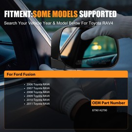 Passenger Side Heated Mirror Glass Replacement for Toyota RAV4 2006-2011 - Heated Right Mirrors With Backing Plate, Replaces 8793142890