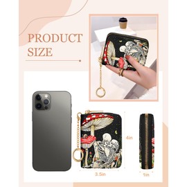 Bistup Credit Card Holder for Women Cute Small for Ladies Teen Girls Female Rfid Leather Cardholder Wallets with Keychain Accordion Organizer Purse Skull Skeleton Girly Aesthetic Print Unique Zipper
