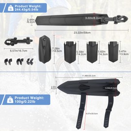 WEEROCK Front and Rear Bike Fender Frame Downtube Bicycle Mudguard and Adjustable Rear Bike Fender for 24 26 28 Inch Bicycle, Mountain Bike,MTB, Road Bike