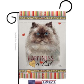 Breeze Decor Cat Colourpoint Persian Happiness Garden Flag Set with Stand Animals Kitten Meow Spoiled Paw Fur Pet Nature Farm Animal Creature Small Gift Yard House Banner Made in USA 13 X 18.5